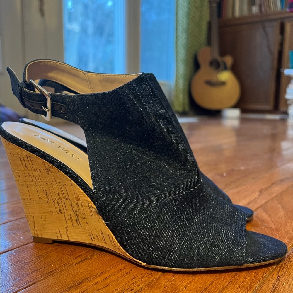Nine West Denim Peep Toe Wedge size 8